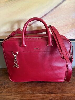 Bally Milca Red Leather Business Briefcase Laptop Bag Rare Y2K